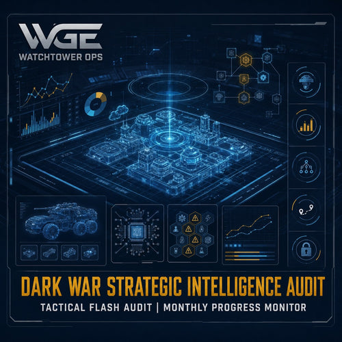 WatchTower Ops Dark War Strategic Intelligence Audit product cover with tactical shelter analysis dashboard